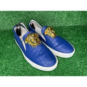 VERSACE Blue Croc Medusa Loafers Shoes Mens Size 41